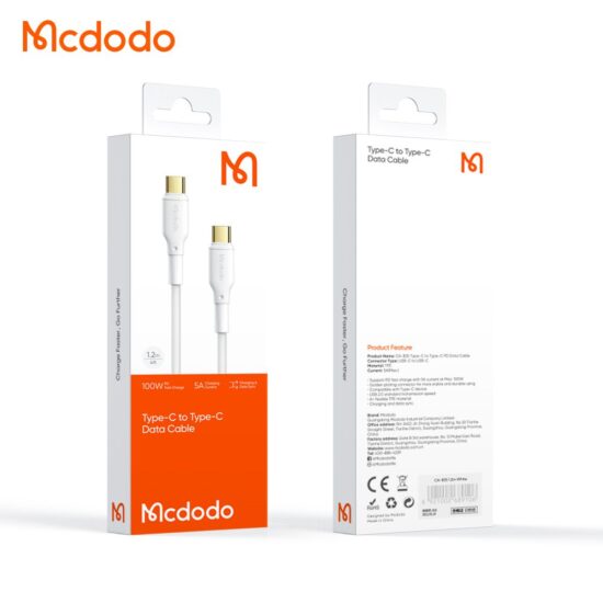 کابل شارژ سریع تایپ سی به تایپ سی 100 وات 5 آمپر مک دودو مدل MCDODO CA-8350 طول 1.2متر