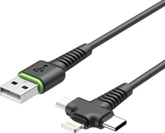 کابل شارژ 3 کاره USB به USB-C/microUSB/لایتنینگ بودی مدل Budi DC150+12B طول 1.2 متر