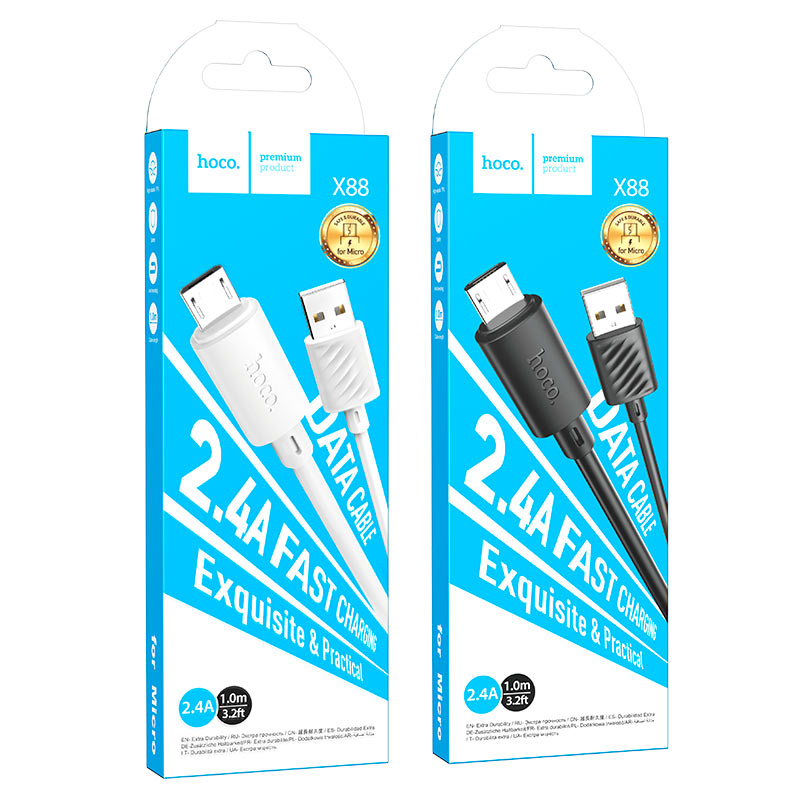 کابل شارژ سریع هوکو Hoco X88 USB-A to Micro USB Fast Charging Cable White