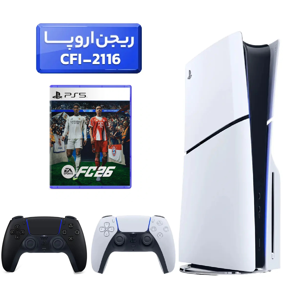پلی استیشن 5 اسلیم ( PS5 Slim ) دیسک خور ریجن اروپا CFI-2116 با بازی fc26 و دسته مشکی